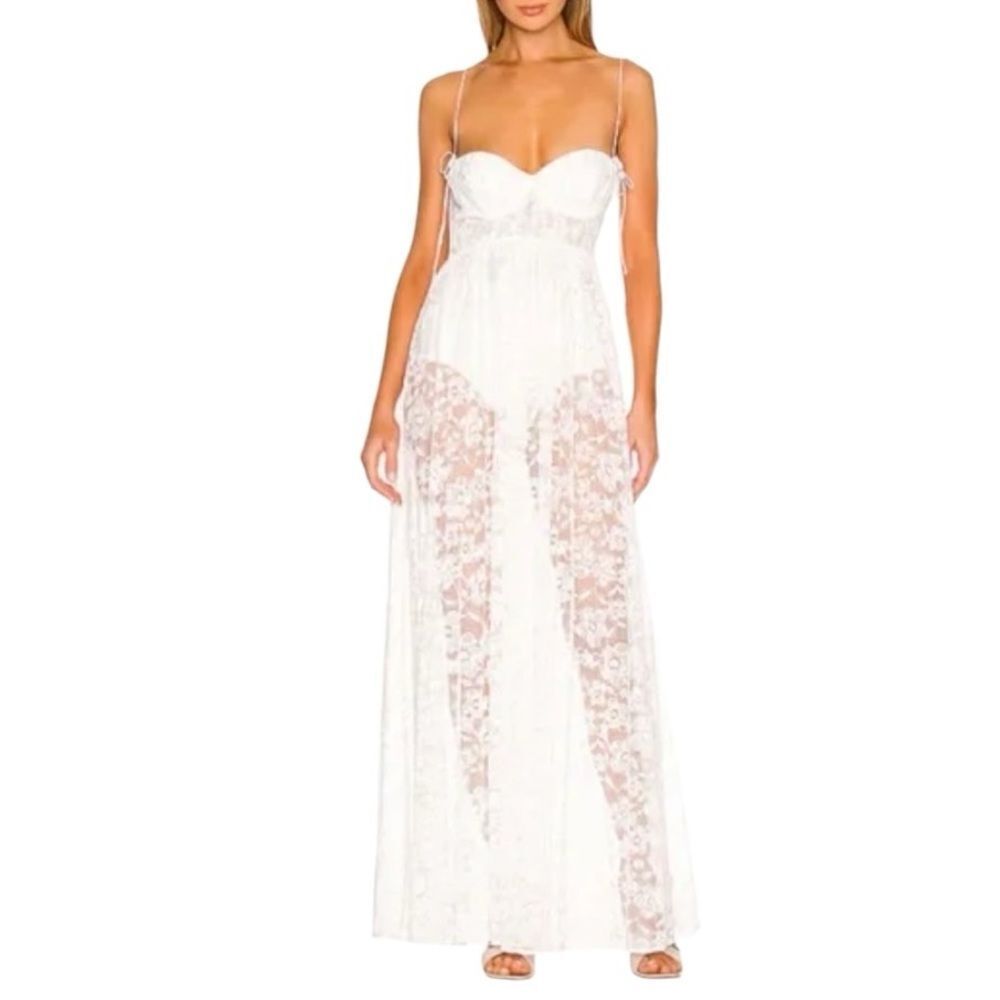 For Love & Lemons Lorena Maxi Dress White Lace Small NEW MSRP $266